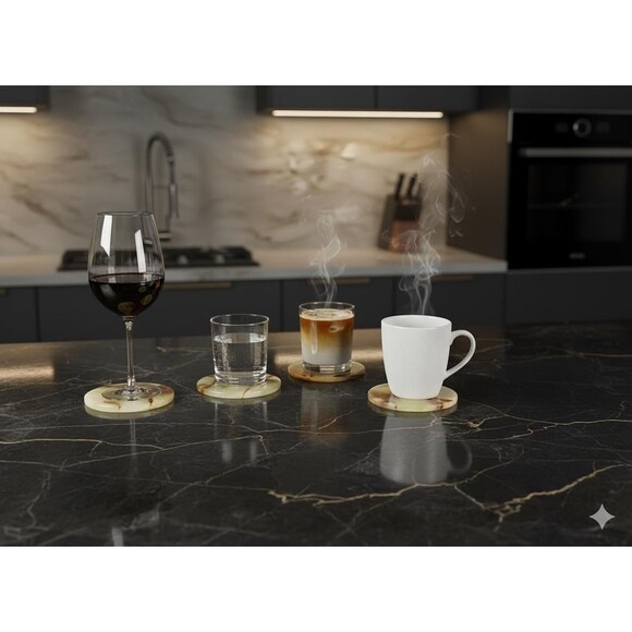 Onyx Coaster Set with Holder | Natural Stone Coasters | Marble Drink Coasters - Picture 6 of 12